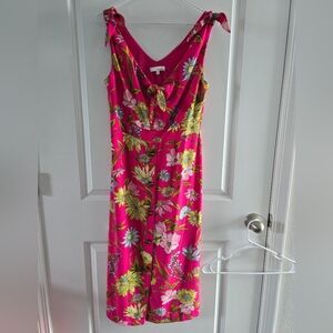 June & Hudson Pink Ruched Sundress Resort Wear Midi Dress